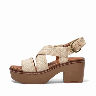 Fitflop Women's PILAR Woven Back-Strap Platform Sandals - Beige Brown, SV1830295